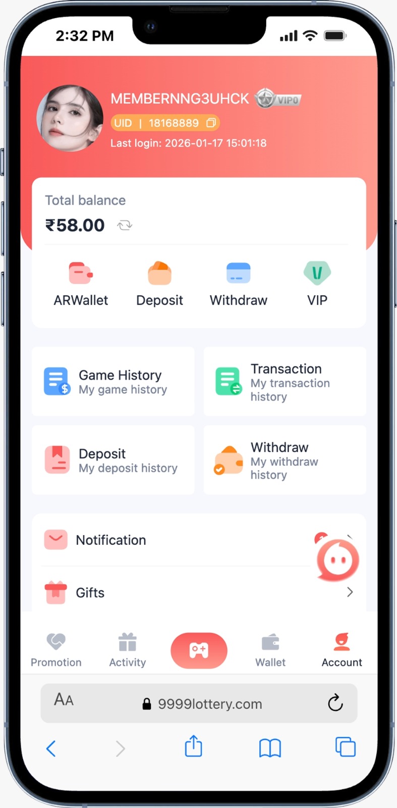 Lottery7 Account Dashboard – Easy Access to Wallet & Games